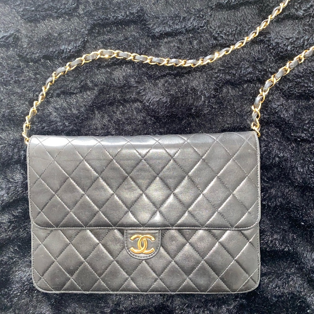Authentic vintage full flap bag quilted lamb skin